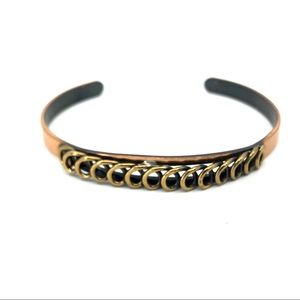 70s Copper Cuff Bracelet with Brass Open Coil